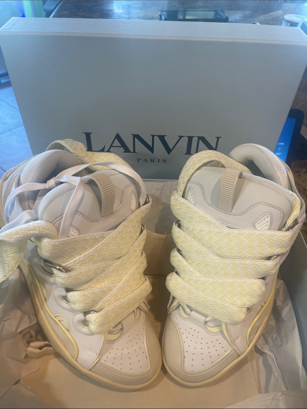 Lanvin Cream & Pale Yellow High-Top Sneakers